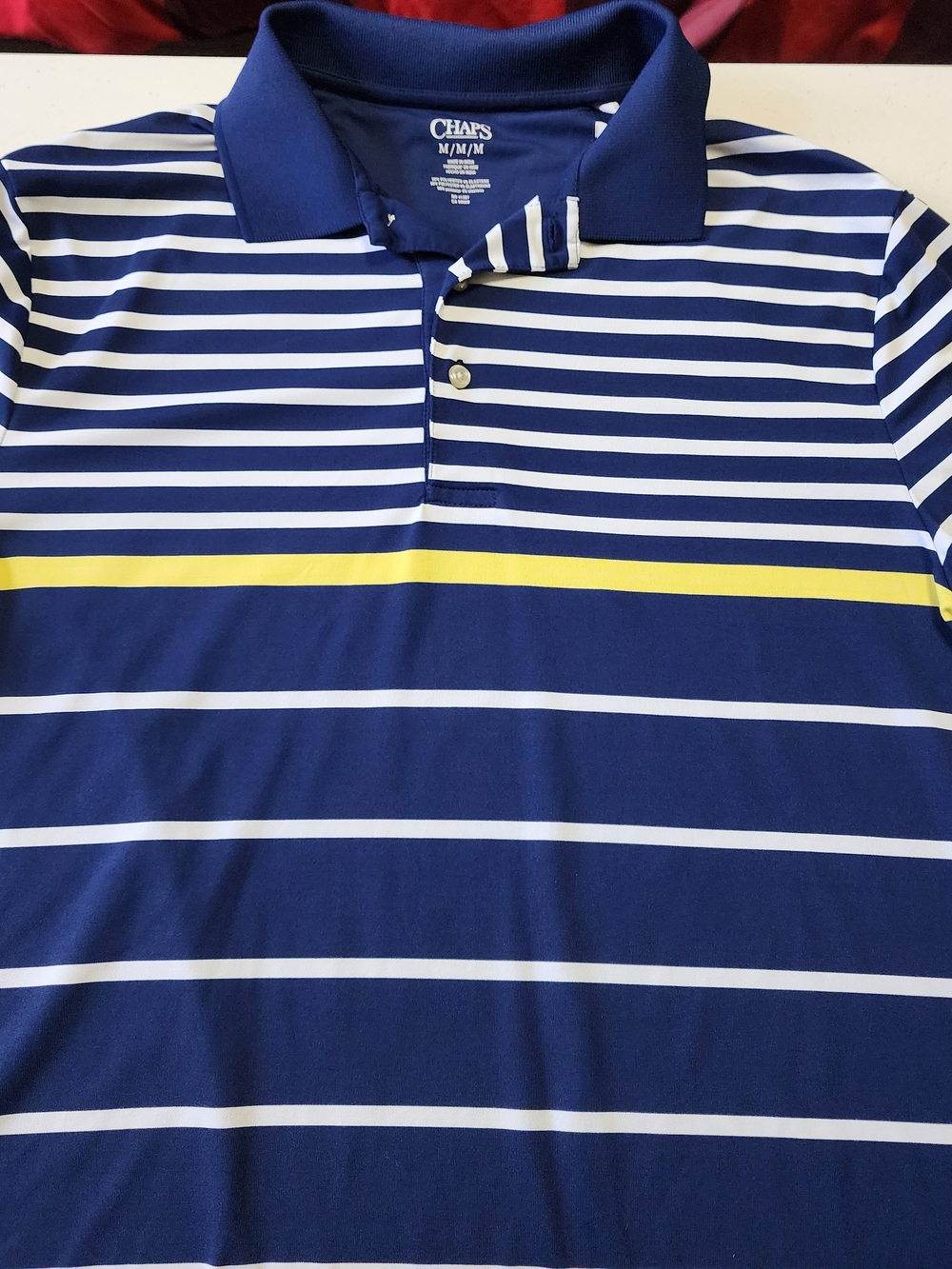 Chaps Men's Blue, White & Yellow Striped Polo Shirt